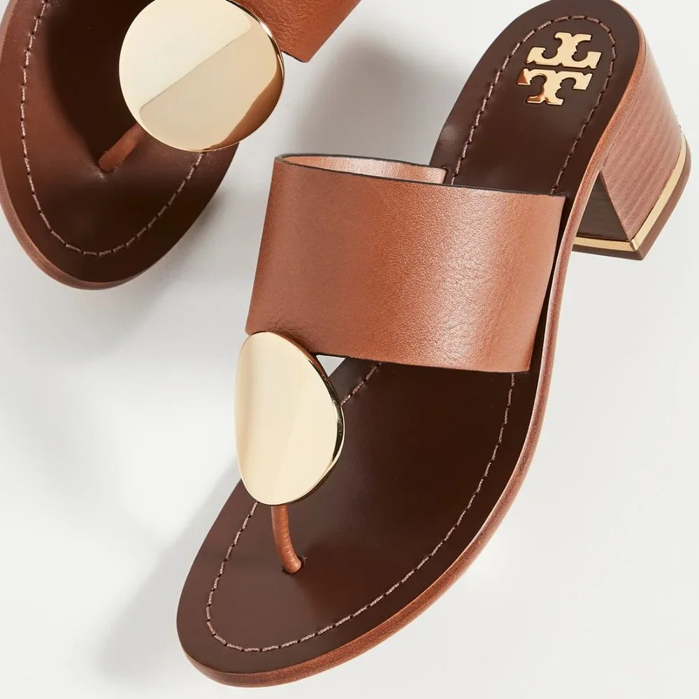 Tory Burch PATOS DISK 45MM SANDAL Mou Brown Gold STUNNING AND COMFORTABLE! - Picture 8 of 10